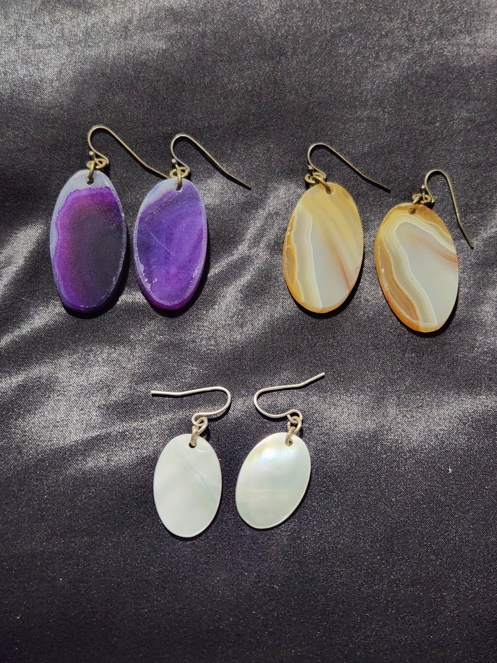 ​Boutique Natural Stone & Shell Earring Lot | Agate Slices & Mother of Pearl 3pc